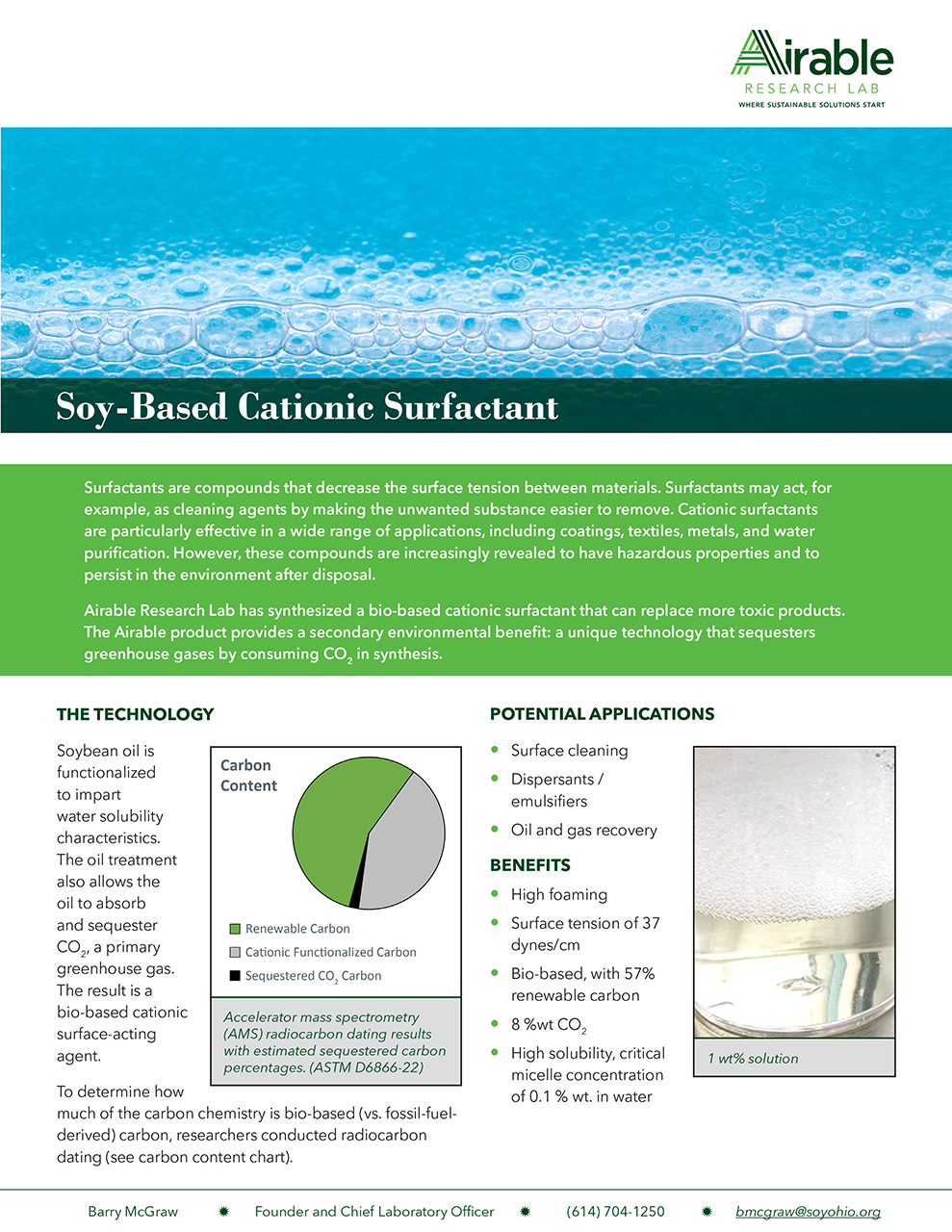 Soy-Based Cationic Surfactant with CO2 Sequestration